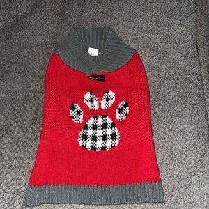 Red and Gray Dog Paw Sweater